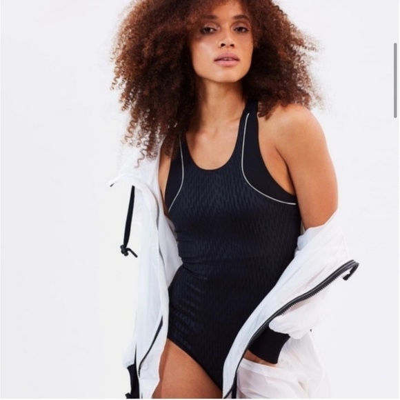 Ivy Park Beyoncé Mesh Panel One Piece Bodysuit Swimsuit Black Athletic Sz S - Picture 4 of 15